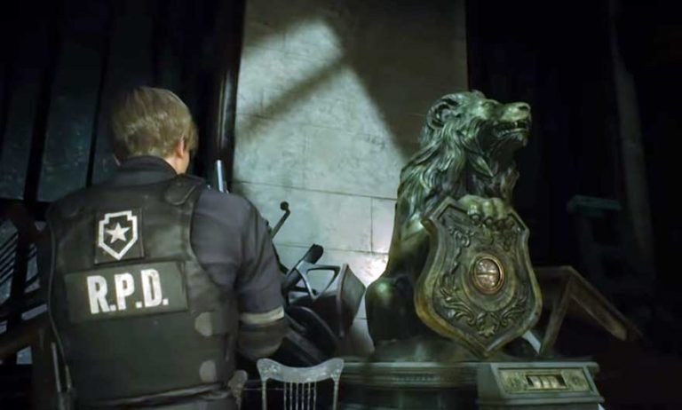 Resident Evil 2 Solving The Lion Maiden And Unicorn Statue Puzzles   Resident Evil 2 Lion Statue 768x462 