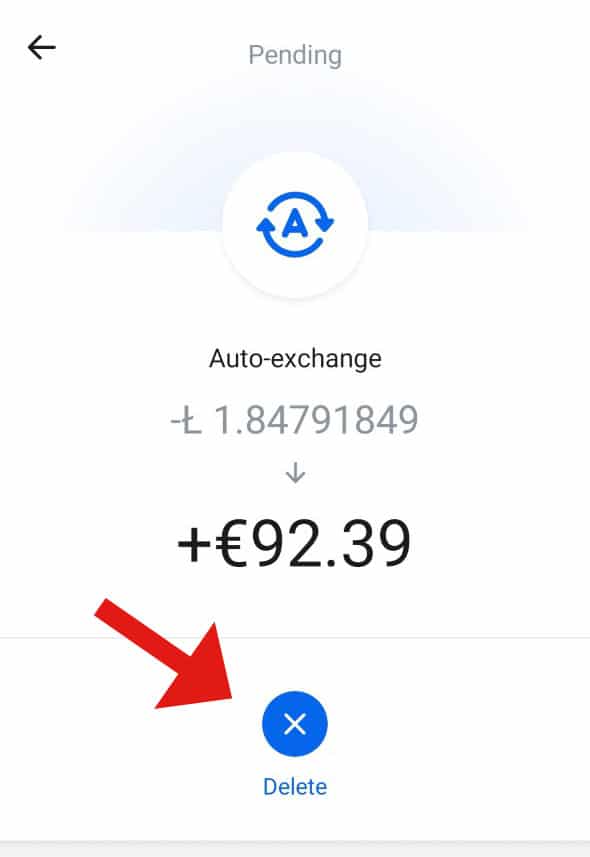 Delete auto exchange action on Revolut