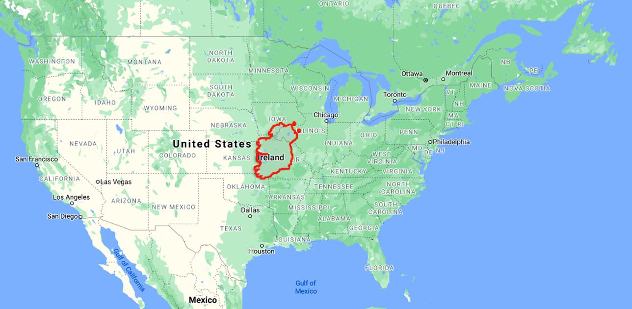 How Big Is Ireland Compared To The United States 