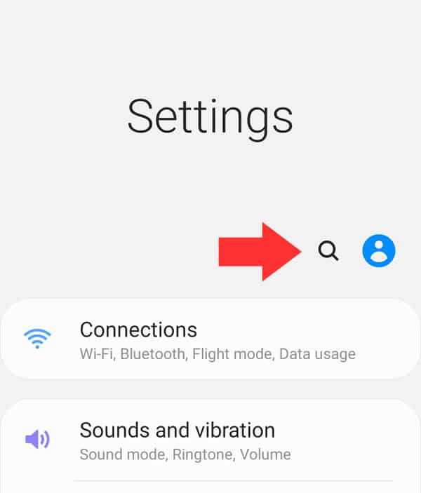 searching android settings